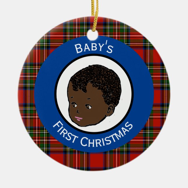 Stewart Kariert Black Baby's First Christmas Keramik Ornament (Vorne)
