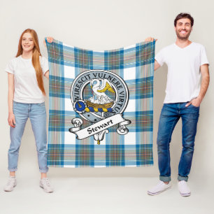 Stewart Muted Blue Clan Abzeichen Tartan Kariert Fleecedecke
