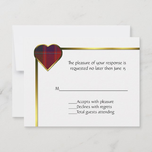 Stewart Red Kariert Heart RSVP Card (Vorderseite)