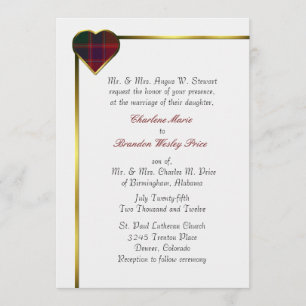 Stewart Red Kariert Heart Wedding Einladung
