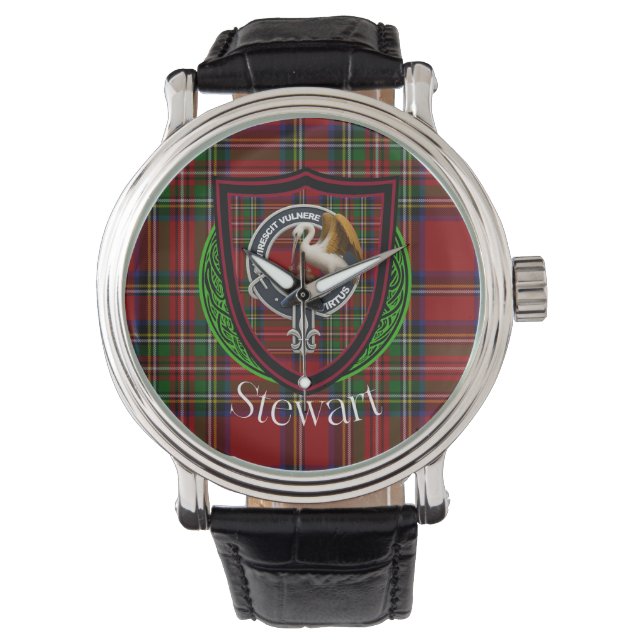 Stewart Scottish Clan Tartan & Crest Armbanduhr (Vorderseite)