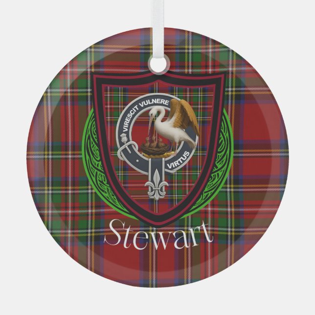 Stewart Scottish Clan Tartan & Crest Ornament Aus Glas (Vorderseite)