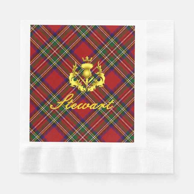 Stewart Tartan & Gold Crowned Thistle Serviette (Vorderseite)