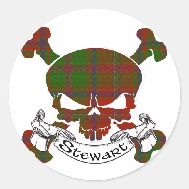 Stewart Tartan Skull Runder Aufkleber (Vorderseite)
