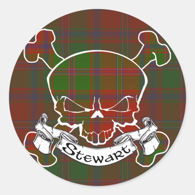 Stewart Tartan Skull Runder Aufkleber (Vorderseite)