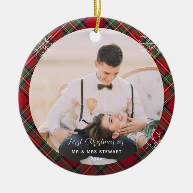 Stewart Tartan, unser erstes Verheiratetes Foto zu Keramik Ornament (Vorne)