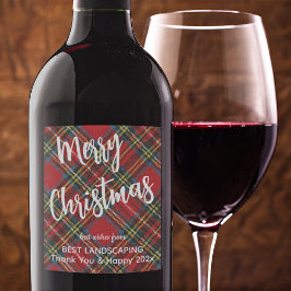 Stewart Tartan White Script, Company Name Set 6 Weinetikett