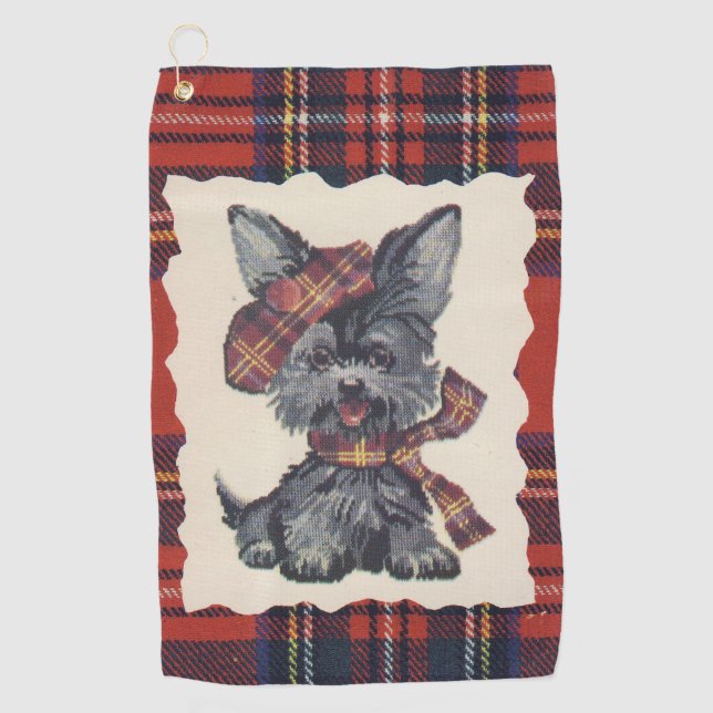 StewartTartanVintager Scottie-Hund Golfhandtuch (Vorderseite)