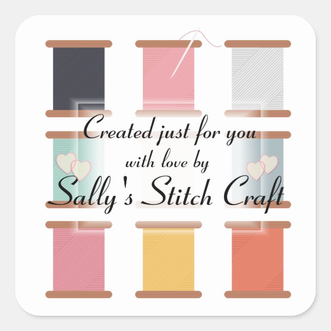 Stich und Nähen Quadratischer Aufkleber (Vorderseite)