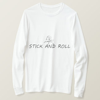 Stick and Roll, lustiger Stick-Mann, der Gitarre s T-Shirt