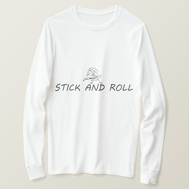 Stick and Roll, lustiger Stick-Mann, der Gitarre s T-Shirt (Design vorne)