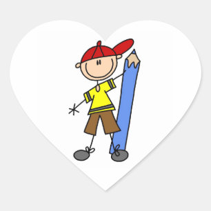 Stick Boy mit Stift Herz-Aufkleber