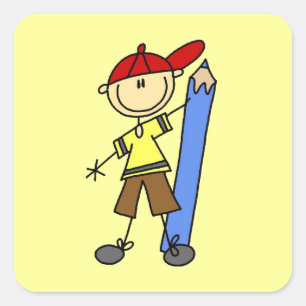 Stick Boy mit Stift Quadratischer Aufkleber