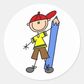 Stick Boy mit Stift Runder Aufkleber