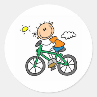 Stick Boy Riding Bicycle Runder Aufkleber