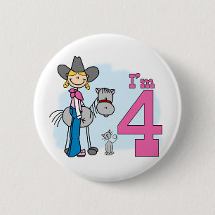 Stick Cowgirl 4. Geburtstag Button