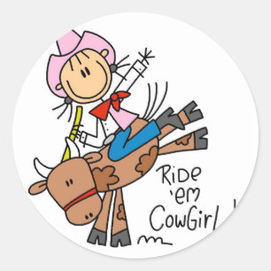 Stick Cowgirl Riding Bull Tshirts und Geschenke Runder Aufkleber