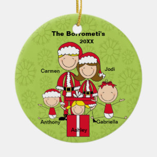 Stick Family of 5 Christmas snowflake Ornament