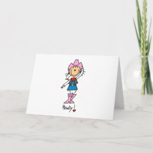 Stick Figur Cowgirl in Pink Hat/Boots Cards Karte
