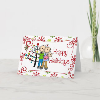 Stick Figur Family Baby Girl Christmas Holiday Feiertagskarte