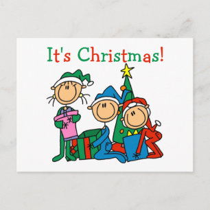 Stick Figur Kids It's Christmas Tshirts and Ohrts Feiertagspostkarte