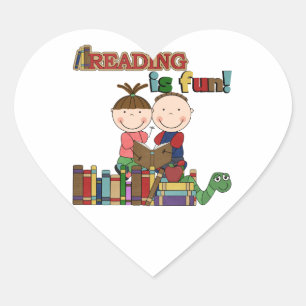 Stick Figur Kids Reading is Fun Herz-Aufkleber