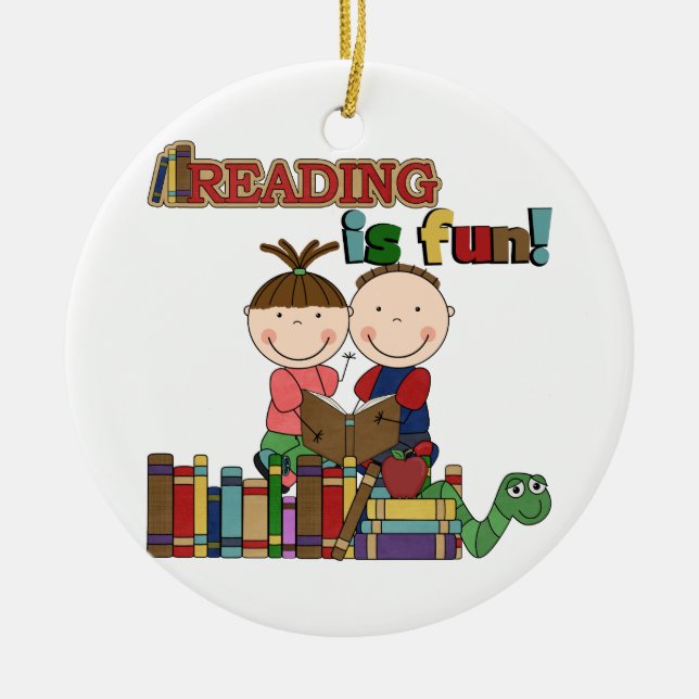 Stick Figur Kids Reading is Fun Keramikornament (Vorne)