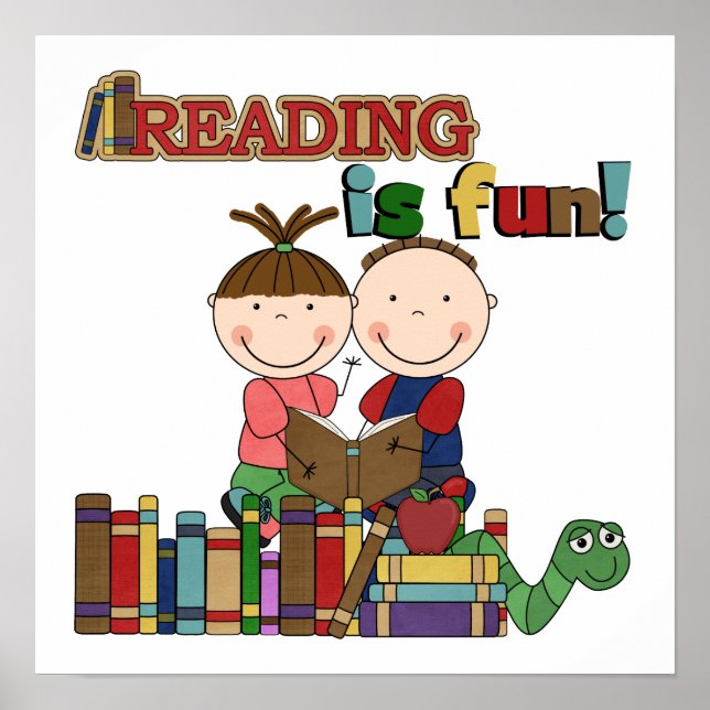 Stick Figur Kids Reading is Fun Poster (Vorne)