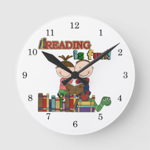 Stick Figur Kids Reading is Fun Runde Wanduhr