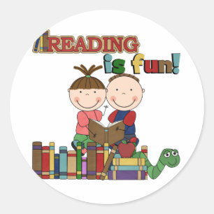 Stick Figur Kids Reading is Fun Runder Aufkleber