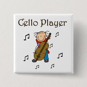 Stick-Figur-Mädchen-Cellospieler-T-Shirts und Gesc Button