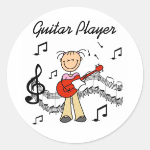 Stick-Figur Mädchen Gitarre-Spieler T-Shirts und G Runder Aufkleber