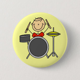 Stick-Figur Männlicher Schlagzeuger T-Shirts und G Button