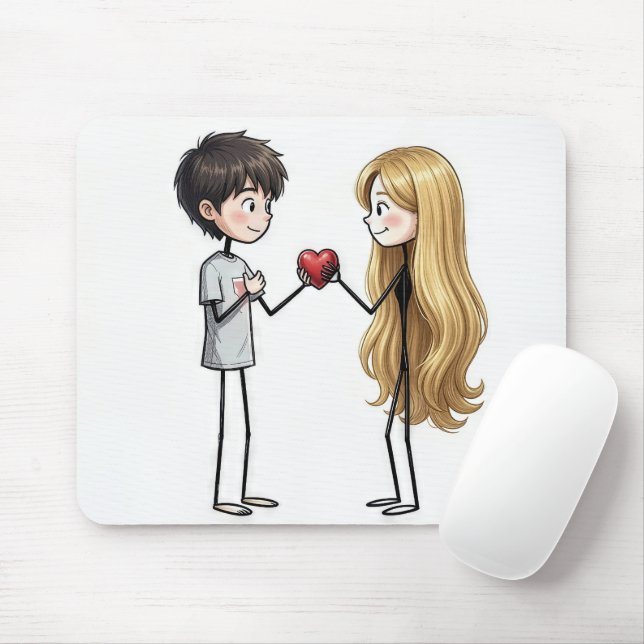 Stick Figure Boy Giving His Heart Away Mousepad (Mit Mouse)