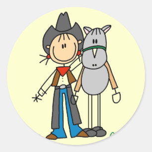 Stick Figure Cowgirl mit Pferd T-Shirts Runder Aufkleber