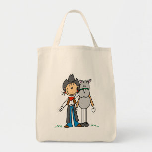 Stick Figure Cowgirl mit Pferd T-Shirts Tragetasche