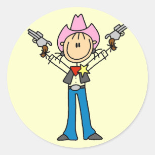 Stick Figure Cowgirl Sheriff T-Shirts Runder Aufkleber