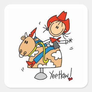 Stick Figure Cowgirl Yee Haw T-Shirts und Geschenk Quadratischer Aufkleber