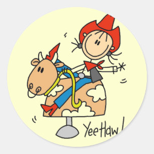 Stick Figure Cowgirl Yee Haw T-Shirts und Geschenk Runder Aufkleber