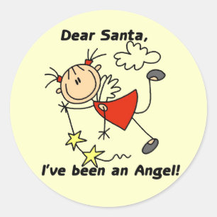 Stick Figure Engel Dear Santa T-Shirts und Geschen Runder Aufkleber