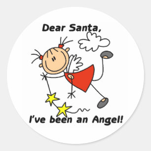 Stick Figure Engel Dear Santa T-Shirts und Geschen Runder Aufkleber