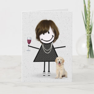 Stick Figure Geburtstagsmädchen mit Hund Karte