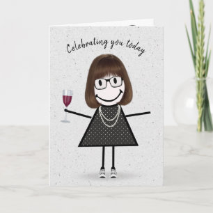 Stick Figure Geburtstagsmädchen mit Rotwein Karte