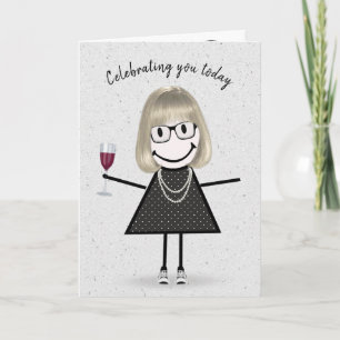 Stick Figure Geburtstagsmädchen mit Rotwein Karte