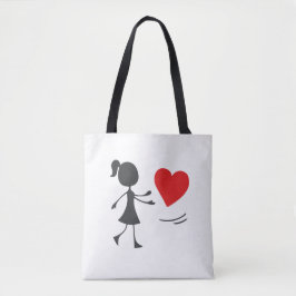 Stick Figure Girl Catching Heart Graphic Tee