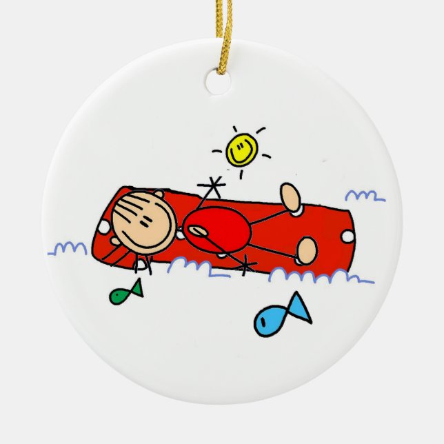 Stick Figure Girl Red Air Mattress Keramik Ornament (Vorne)