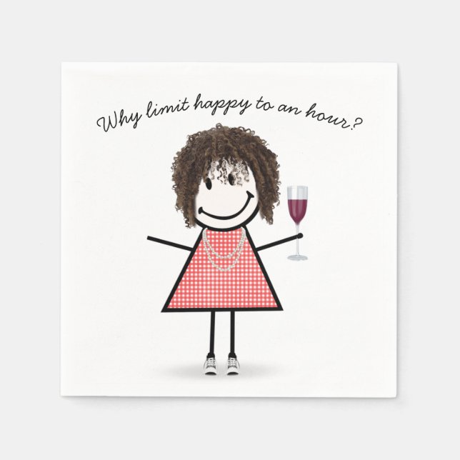 Stick Figure Girl With Wine Glass and Quote Serviette (Vorderseite)