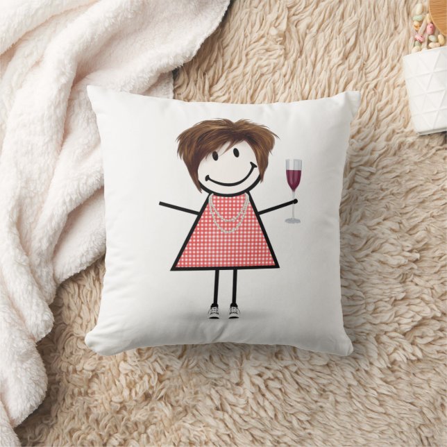 Stick Figure Girl With Wine Glass Kissen (Decke)