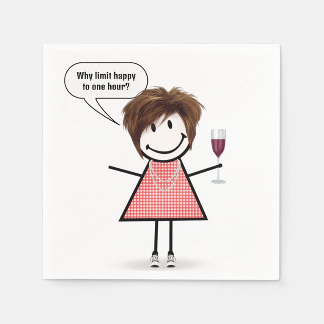Stick Figure Girl With Wine Glass Serviette (Vorderseite)