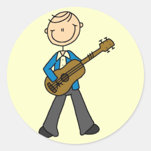 Stick Figure Gitarrespieler T-Shirts und Geschenke Runder Aufkleber